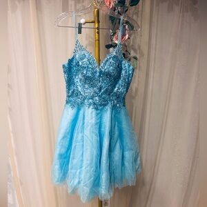 Light Blue Beaded Tulle Mini Dress | Size 8 | NWT